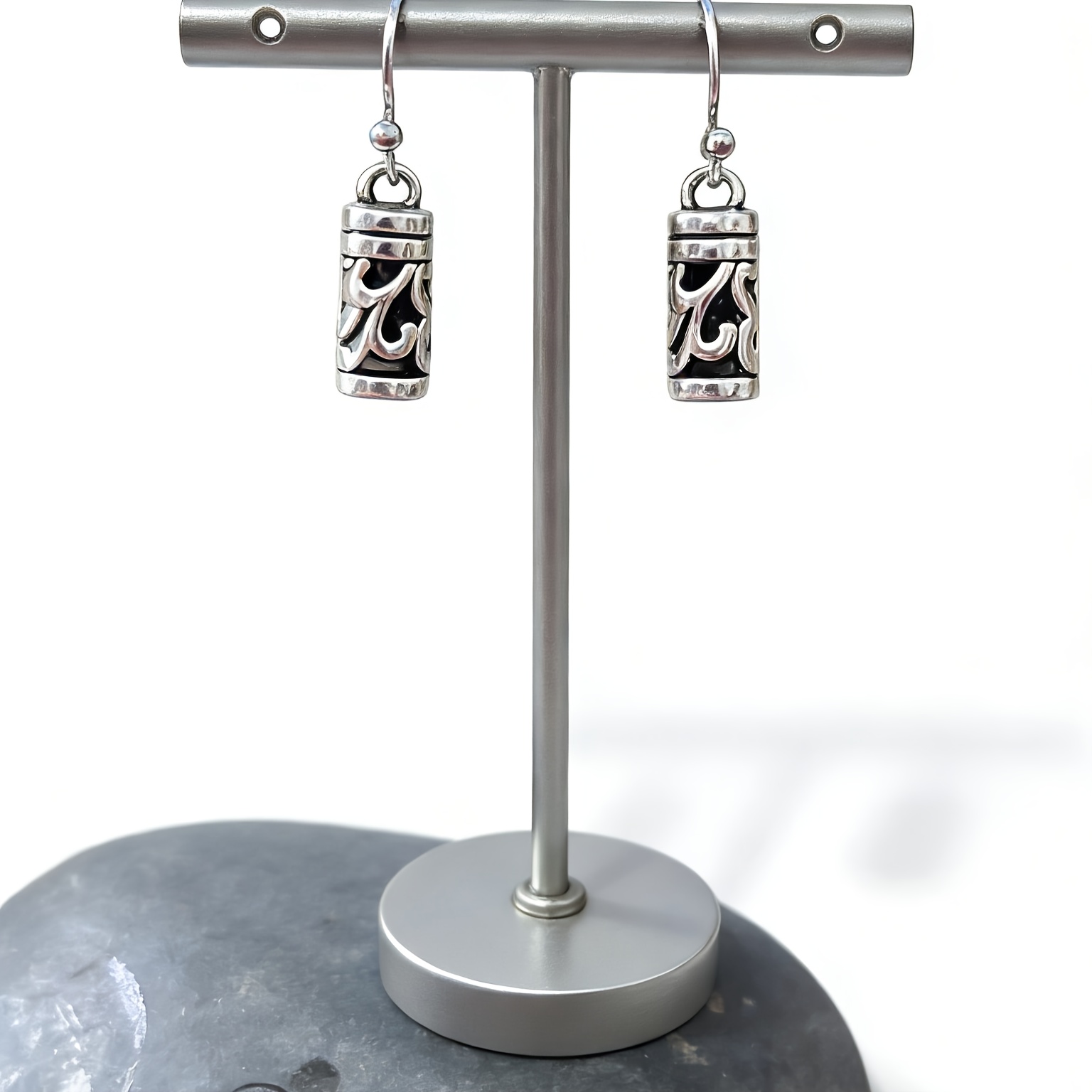 Vintage Bohemian Distressed Hollow Cylindrical Drop Earrings